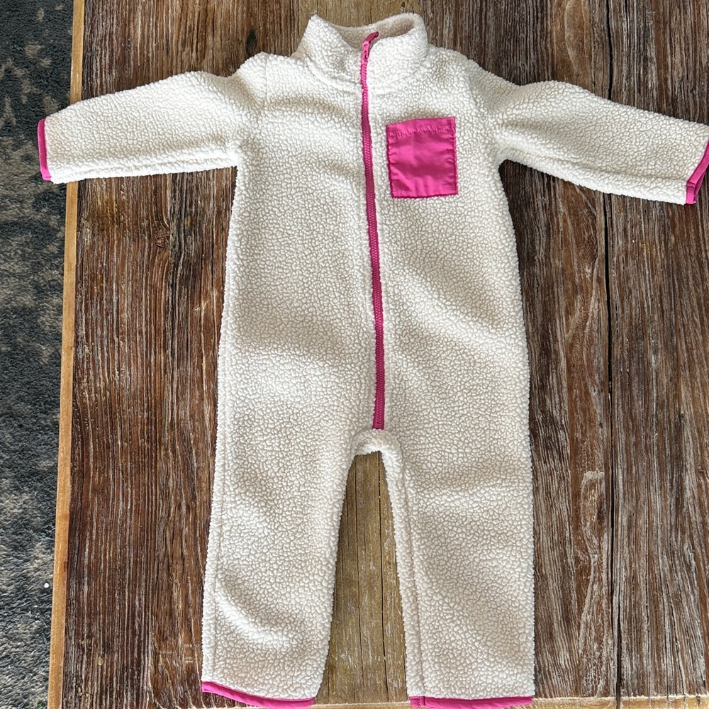 Carter's Cream and Pink Fleece Footie 18m